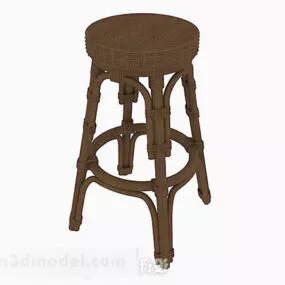 Round Wooden Woven Bar Stool 3d model