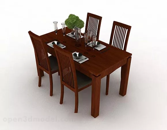 Brown Wooden Dining Table And Chair 3d model Brown Wooden Dining Table And Chair 3d model