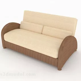 Rural Brown Wooden Double Sofa 3d model