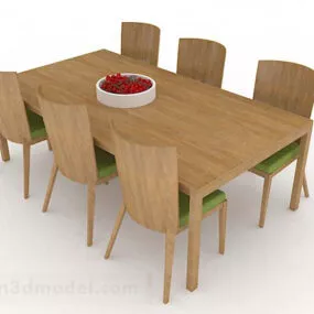 Rural Wooden Dining Table And Chair 3d model