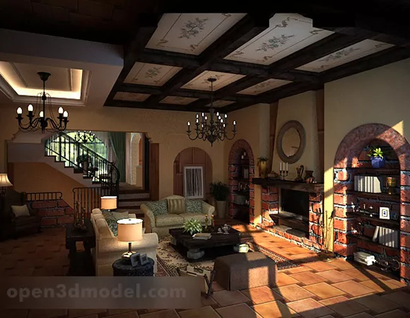 Rural Living Room Interior 3d model Rural Living Room Interior 3d model