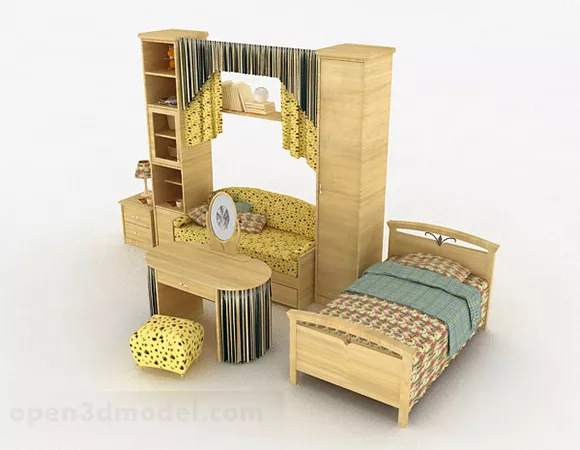 Rural Bed Cabinet Combination 3d model Rural Bed Cabinet Combination 3d model