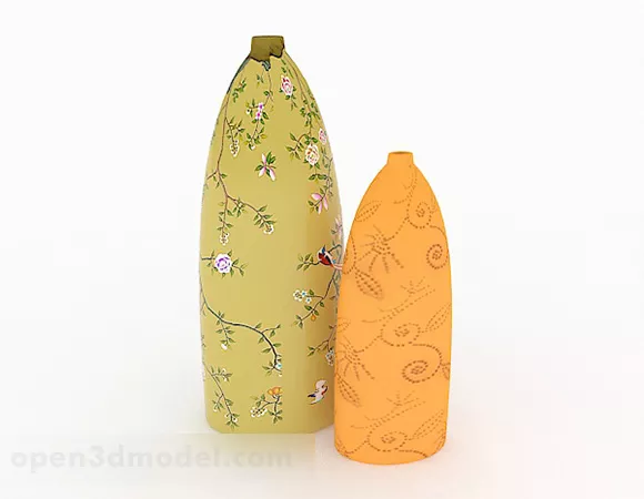 Combination Yellow Bottom Pattern Vase 3d model Combination Yellow Bottom Pattern Vase 3d model