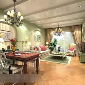 Rural Style Living Room Dining Room Interior 3d model