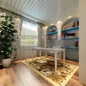 Rural Style Study Room Interior 3d model