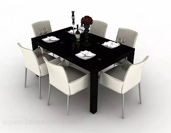 Black White Dining Table Chair Decor Set 3d model Black White Dining Table Chair Decor Set 3d model