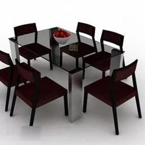 Simple Brown Dining Table Chair 3d model