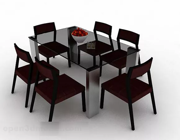 Simple Brown Dining Table Chair 3d model Simple Brown Dining Table Chair 3d model