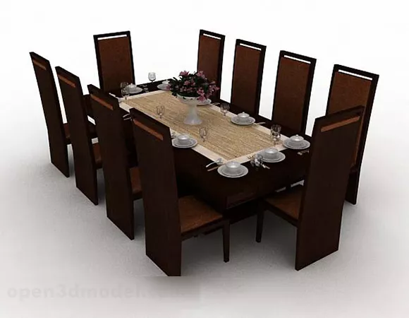 Simple Brown Wooden Dining Table And Chair 3d model Simple Brown Wooden Dining Table And Chair 3d model