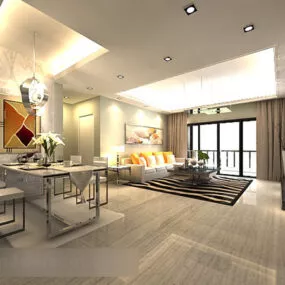 Simple Dining Room Living Room Interior 3d model