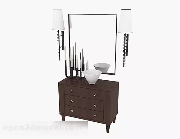 Bedroom Dressing Table With Rectangular Mirror 3d model