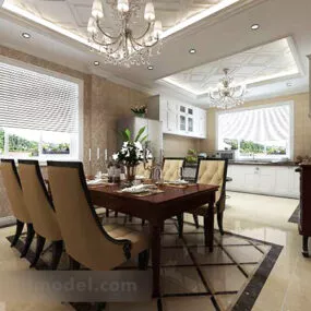 Simple Style Home Dinning Room Interior 3d model