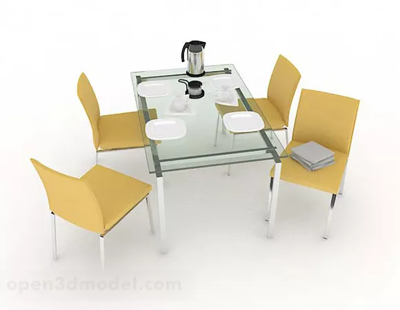 Simple Glass Dining Table And Chair 3d model Simple Glass Dining Table And Chair 3d model