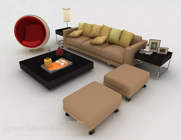 Simple Home Light Brown Sofa 3d model Simple Home Light Brown Sofa 3d model