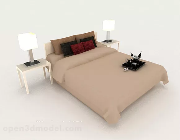 Simple Light Brown Double Bed 3d model Simple Light Brown Double Bed 3d model
