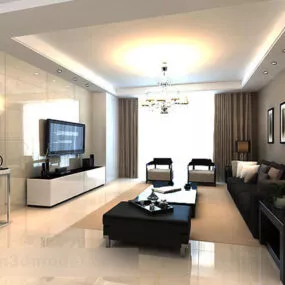 Simple Living Room Curtains Interior 3d model
