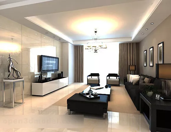 Simple Living Room Curtains Interior 3d model Simple Living Room Curtains Interior 3d model