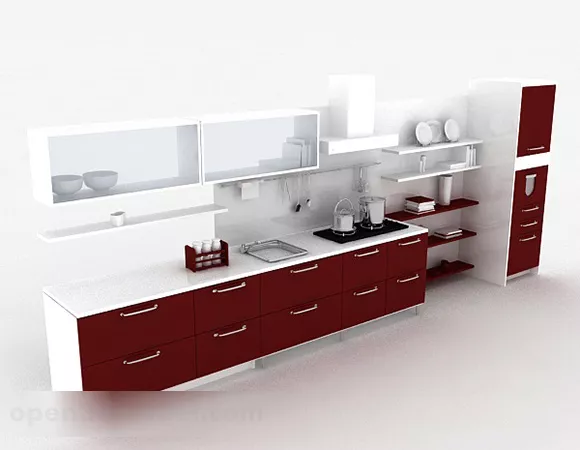 Simple Red Kitchen Cabinet 3d model Simple Red Kitchen Cabinet 3d model