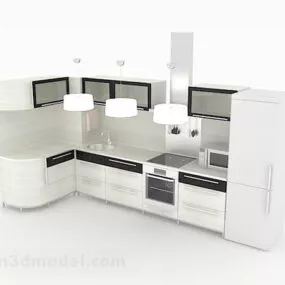 Simple White L Shaped Kitchen Cabinet 3d model