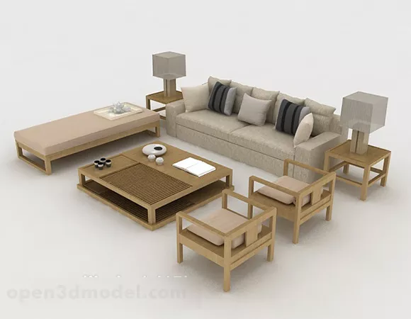 Simple Wood Beige Sofa 3d model Simple Wood Beige Sofa 3d model
