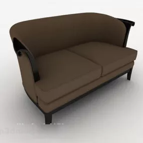 Simple Wooden Brown Double Sofa 3d model