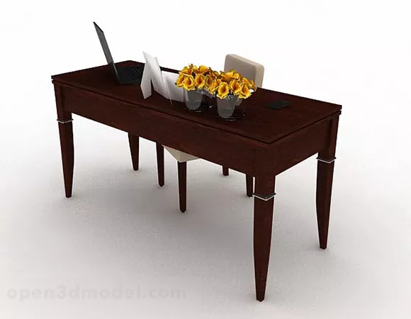 Rectangle Wooden Desk With Tableware 3d model Rectangle Wooden Desk With Tableware 3d model