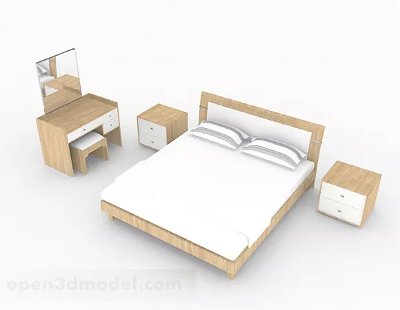 Simple Wooden Home Double Bed 3d model Simple Wooden Home Double Bed 3d model