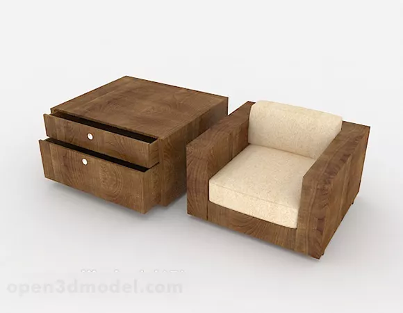Simple Wooden Single Sofa 3d model Simple Wooden Single Sofa 3d model