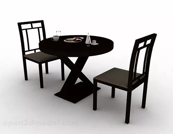 Wooden Round Dining Table And Chair 3d model Wooden Round Dining Table And Chair 3d model