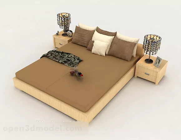 Simple Wooden Yellow Double Bed 3d model Simple Wooden Yellow Double Bed 3d model
