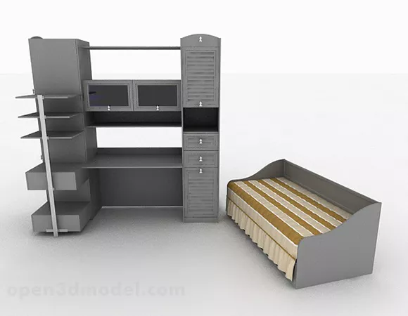 Single Bed Cabinet Combination 3d model Single Bed Cabinet Combination 3d model