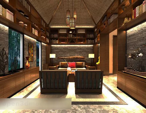 Southeast Asian Study Interior 3d model Southeast Asian Study Interior 3d model