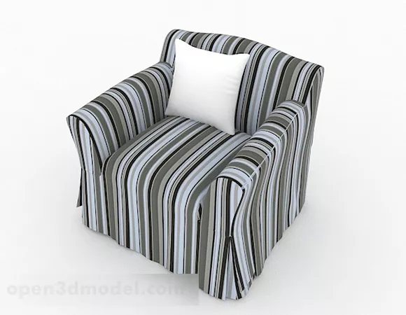 Striped Fabric Home Single Sofa 3d model Striped Fabric Home Single Sofa 3d model