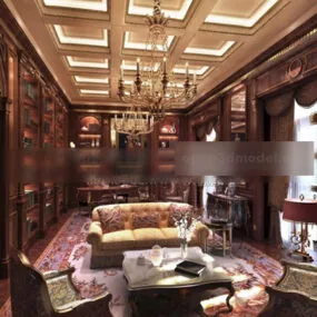 Classic Study Room Interior V2 3d model