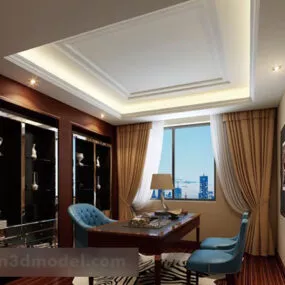 Villa Study Room With Ceiling Decor Interior 3d model
