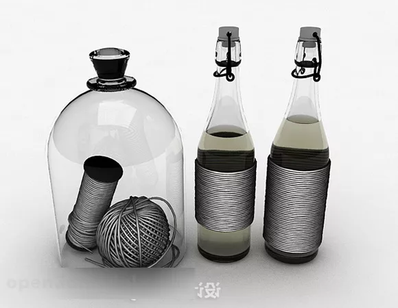 Glass Bottle Coffee Set 3d model