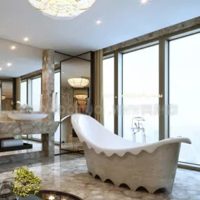 Toilet With Classic Bathtub Interior 3d model