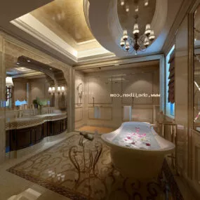 Classic Toilet With Bathtub Interior 3d model