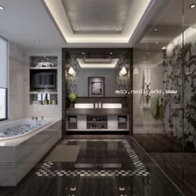 Toilet With Bathtub Interior 3d model