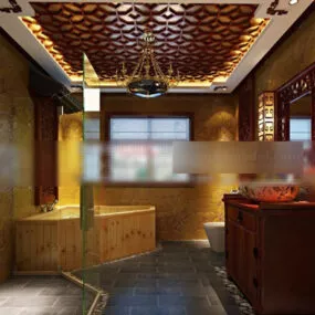 Toilet Wood Bathtub Interior 3d model