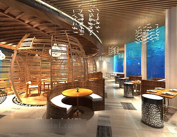 Wedding Restaurant Wooden Ceiling Interior 3d model Wedding Restaurant Wooden Ceiling Interior 3d model