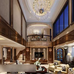 Villa Hollowed Out Living Room Interior 3d model