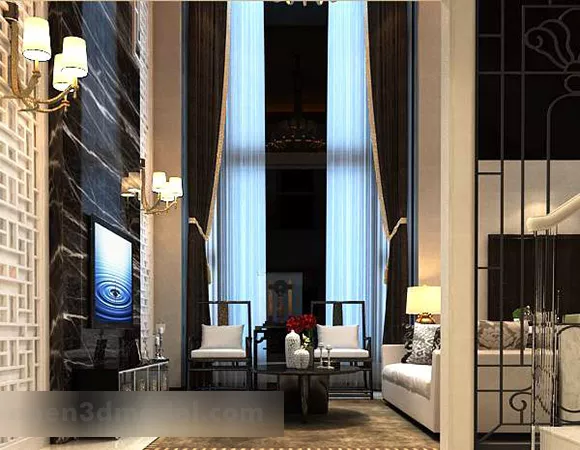 Villa Living Room Curtains Interior 3d model Villa Living Room Curtains Interior 3d model