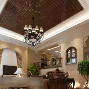 Villa Living Room Fireplace Interior 3d model