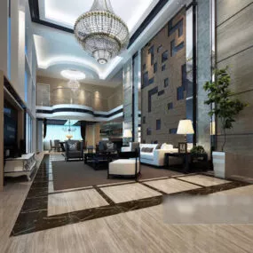 Villa Modern Living Room Background Wall Interior 3d model