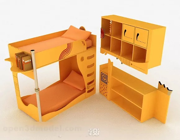 Yellow Upper And Lower Single Bed 3d model Yellow Upper And Lower Single Bed 3d model