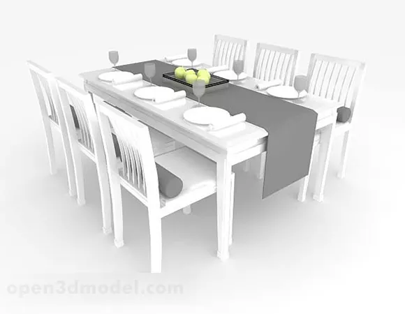 White Dining Table And Chair Set 3d model White Dining Table And Chair Set 3d model