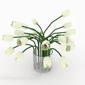 White Flower Home Glass Vase Decor 3d model