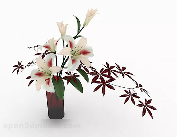 White Lily Flower Indoor Flower Pot 3d model White Lily Flower Indoor Flower Pot 3d model