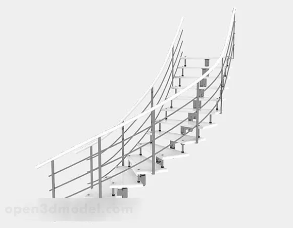 U Staircase With Handrail 3d model